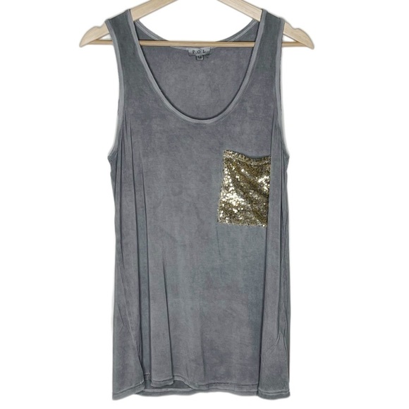 POL Acid Washed Tank with Sequin Front Pocket - Size Medium - Picture 1 of 6